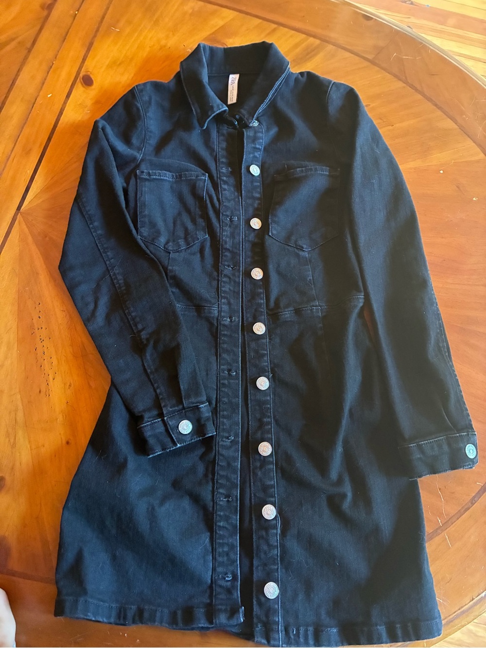 Zara Black Long Denim Jean Jacket